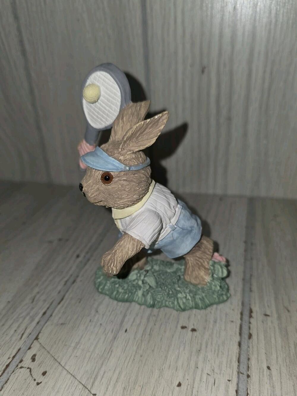 Vintage 1993 Mervyns Easter Bunny Rabbit Tennis Player Figurine Resin Kitschy